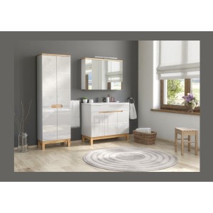 Vasque à encastrer ELIO 121 cm en céramique blanche brillante double robinet