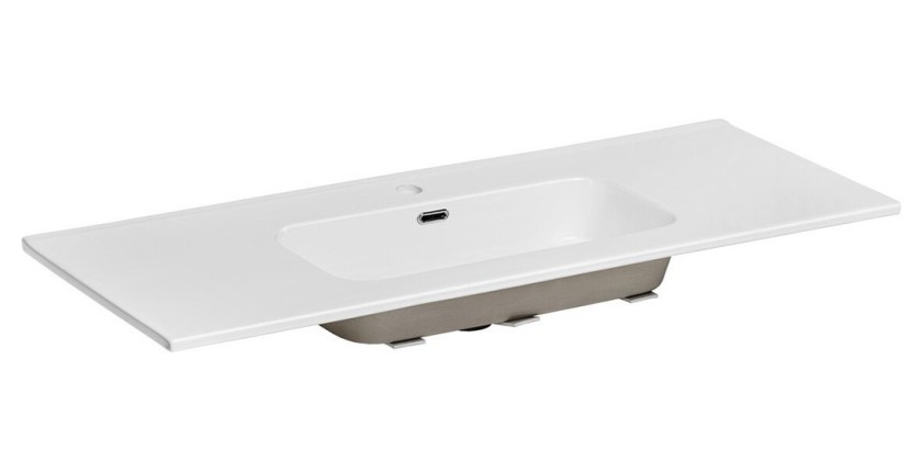 Vasque à encastrer ESSEN 120 cm en céramique blanche brillante décalée gauche