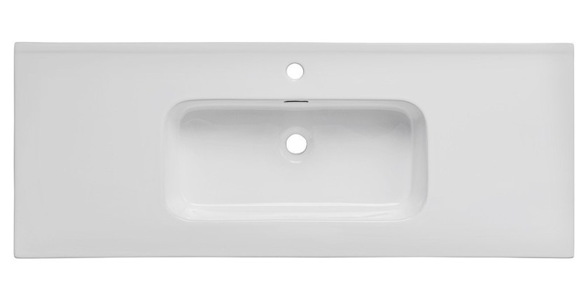 Vasque à encastrer ESSEN 120 cm en céramique blanche brillante décalée gauche