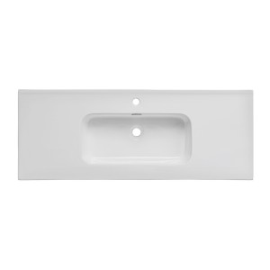 Vasque à encastrer ESSEN 120 cm en céramique blanche brillante décalée gauche