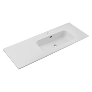 Vasque à encastrer ESSEN 120 cm en céramique blanche brillante décalée droite