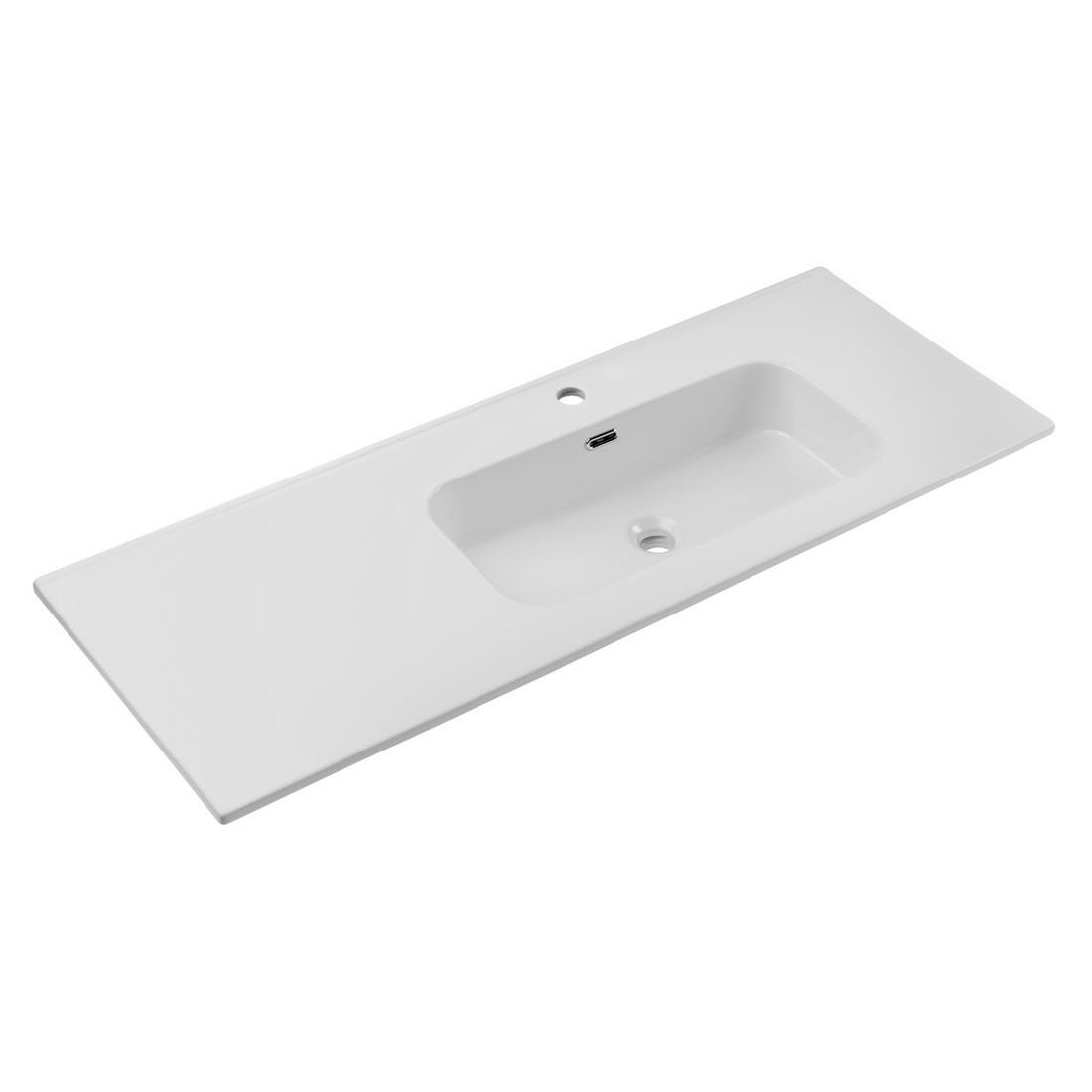 Vasque à encastrer ESSEN 120 cm en céramique blanche brillante décalée droite