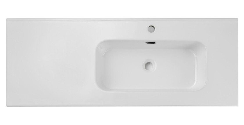 Vasque à encastrer ESSEN 120 cm en céramique blanche brillante décalée droite