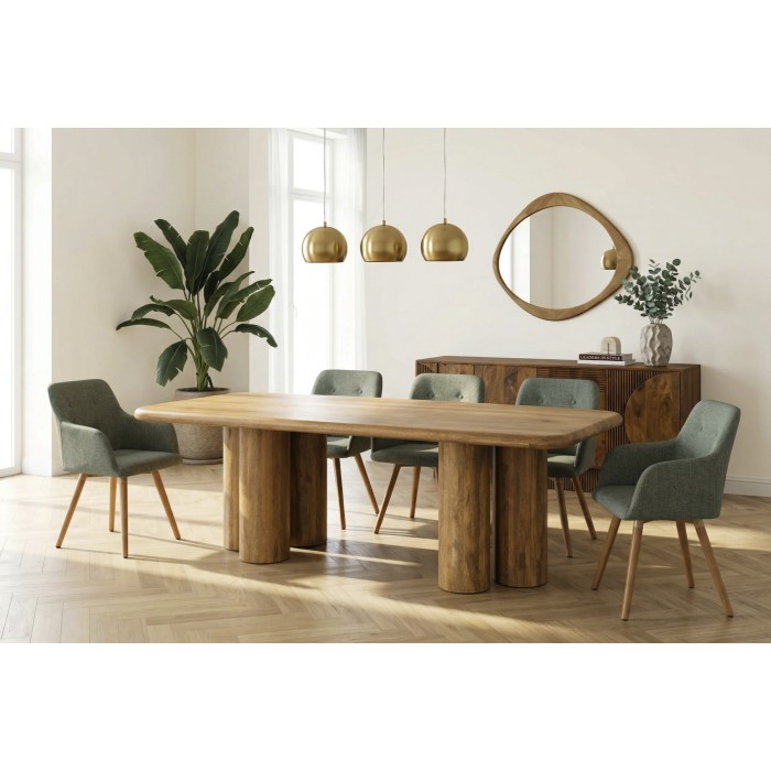 Eettafel ORINO 240 cm van massief mangohout – Rechthoekige design tafel met cilindrische poten