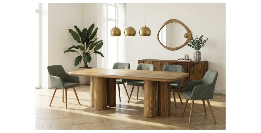 Table de salle à manger ORINO 240 cm en bois massif de manguier – Table rectangulaire design avec pieds cylindriques
