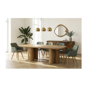 Table de salle à manger ORINO 240 cm en bois massif de manguier – Table rectangulaire design avec pieds cylindriques