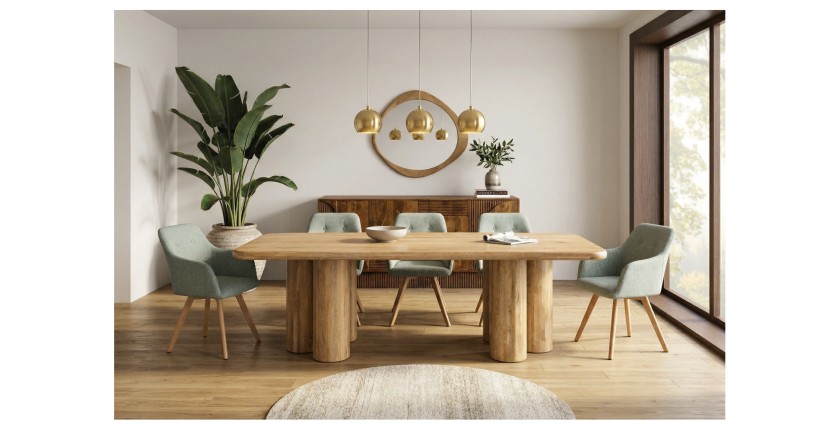 Table de salle à manger ORINO 240 cm en bois massif de manguier – Table rectangulaire design avec pieds cylindriques