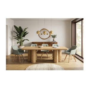 Table de salle à manger ORINO 240 cm en bois massif de manguier – Table rectangulaire design avec pieds cylindriques