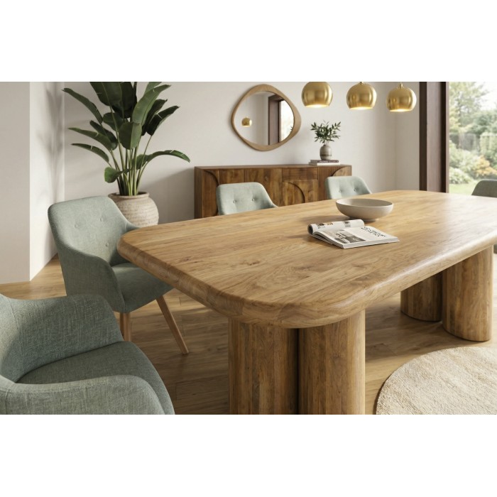 Eettafel ORINO 240 cm van massief mangohout – Rechthoekige design tafel met cilindrische poten