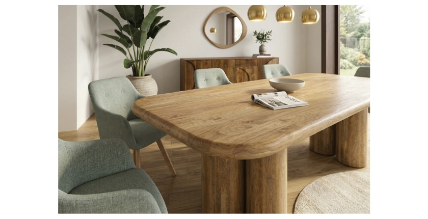 Table de salle à manger ORINO 240 cm en bois massif de manguier – Table rectangulaire design avec pieds cylindriques