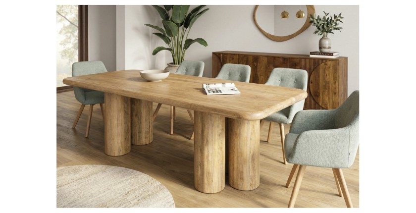 Table de salle à manger ORINO 240 cm en bois massif de manguier – Table rectangulaire design avec pieds cylindriques