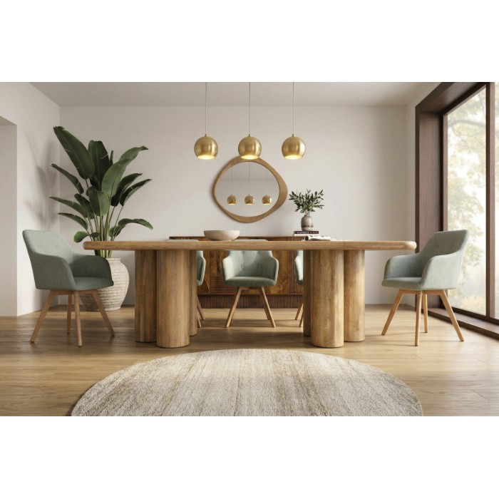 Eettafel ORINO 240 cm van massief mangohout – Rechthoekige design tafel met cilindrische poten
