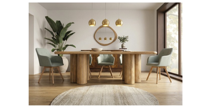 Table de salle à manger ORINO 240 cm en bois massif de manguier – Table rectangulaire design avec pieds cylindriques