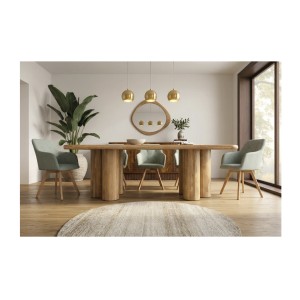 Table de salle à manger ORINO 240 cm en bois massif de manguier – Table rectangulaire design avec pieds cylindriques