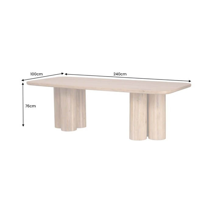 Eettafel ORINO 240 cm van massief mangohout – Rechthoekige design tafel met cilindrische poten