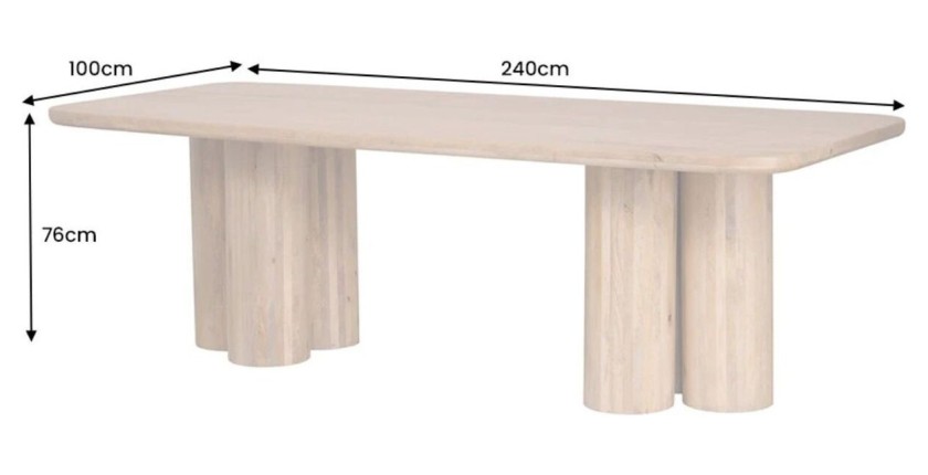 Table de salle à manger ORINO 240 cm en bois massif de manguier – Table rectangulaire design avec pieds cylindriques