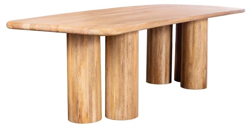 Table de salle à manger ORINO 240 cm en bois massif de manguier – Table rectangulaire design avec pieds cylindriques