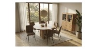 Table de salle à manger ORINO ronde 140 cm en bois massif de manguier – Table design avec pieds cylindriques