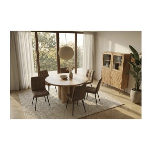 Table de salle à manger ORINO ronde 140 cm en bois massif de manguier – Table design avec pieds cylindriques