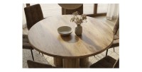 Table de salle à manger ORINO ronde 140 cm en bois massif de manguier – Table design avec pieds cylindriques