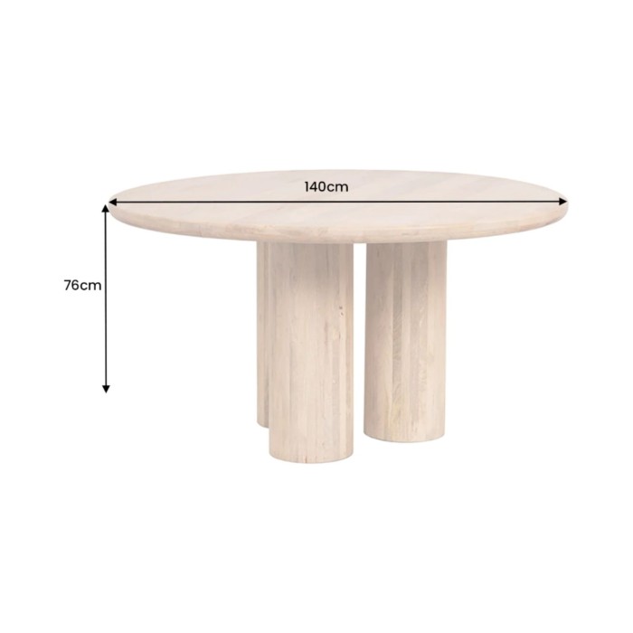 Eettafel ORINO rond 140 cm in massief mangohout - Design tafel met cilindrische poten