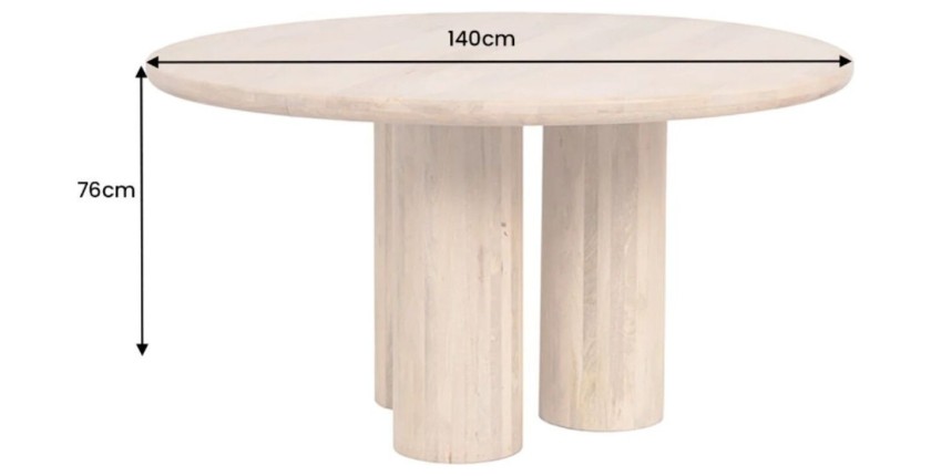 Table de salle à manger ORINO ronde 140 cm en bois massif de manguier – Table design avec pieds cylindriques
