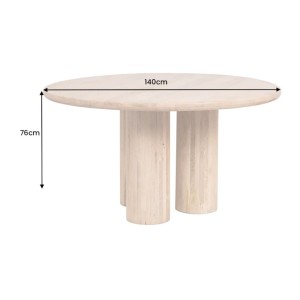 Table de salle à manger ORINO ronde 140 cm en bois massif de manguier – Table design avec pieds cylindriques