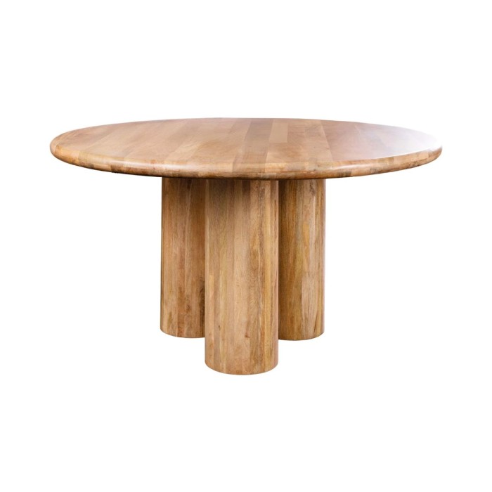 Eettafel ORINO rond 140 cm in massief mangohout - Design tafel met cilindrische poten