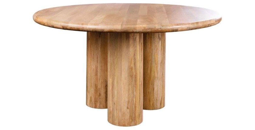 Table de salle à manger ORINO ronde 140 cm en bois massif de manguier – Table design avec pieds cylindriques