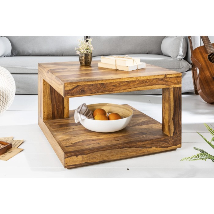Couchtisch GRADI 60 cm aus massivem Sheeshamholz – Quadratischer Couchtisch mit Stauraum