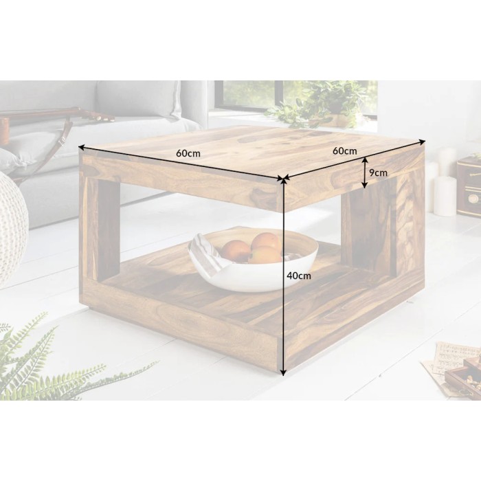 Couchtisch GRADI 60 cm aus massivem Sheeshamholz – Quadratischer Couchtisch mit Stauraum