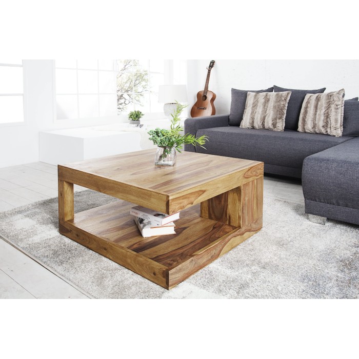 Lage tafel GRADI 80 cm in massief Sheesham hout – Vierkante salontafel met opbergruimte