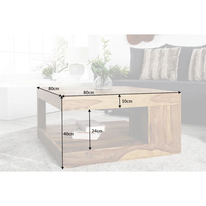 Lage tafel GRADI 80 cm in massief Sheesham hout – Vierkante salontafel met opbergruimte