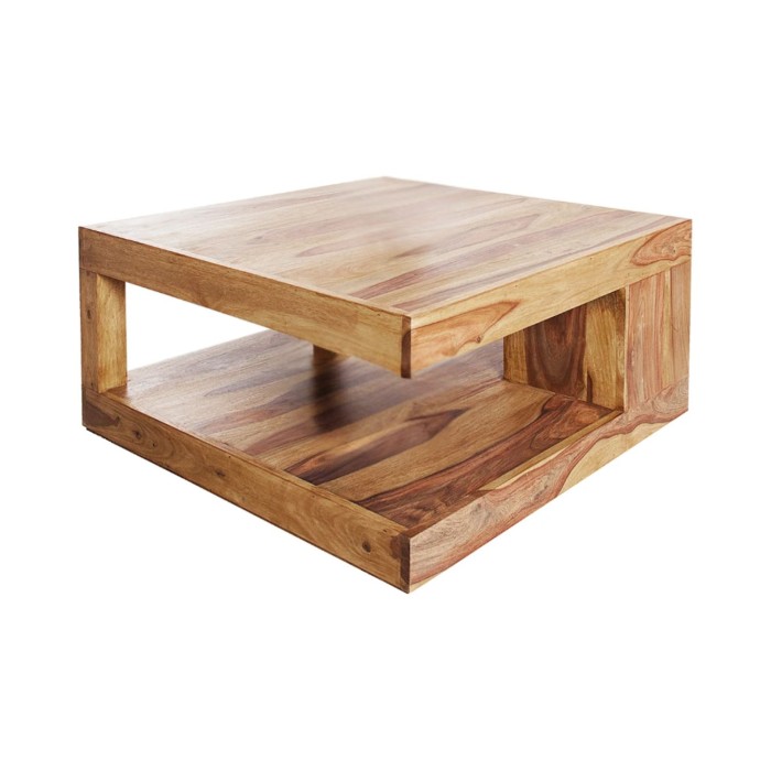 Lage tafel GRADI 80 cm in massief Sheesham hout – Vierkante salontafel met opbergruimte