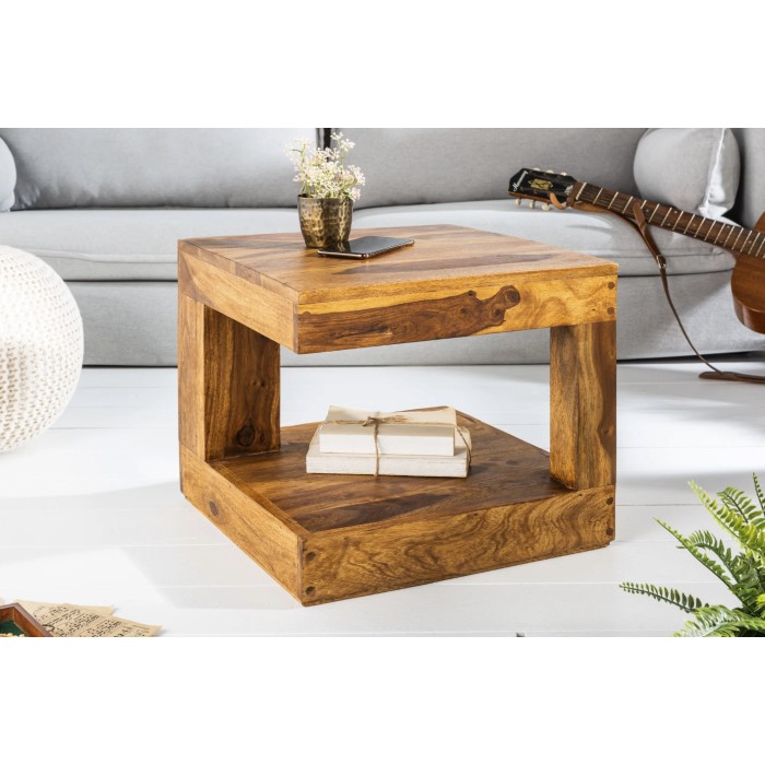 Lage tafel GRADI 45 cm in massief Sheesham hout - Compacte vierkante salontafel met opbergruimte