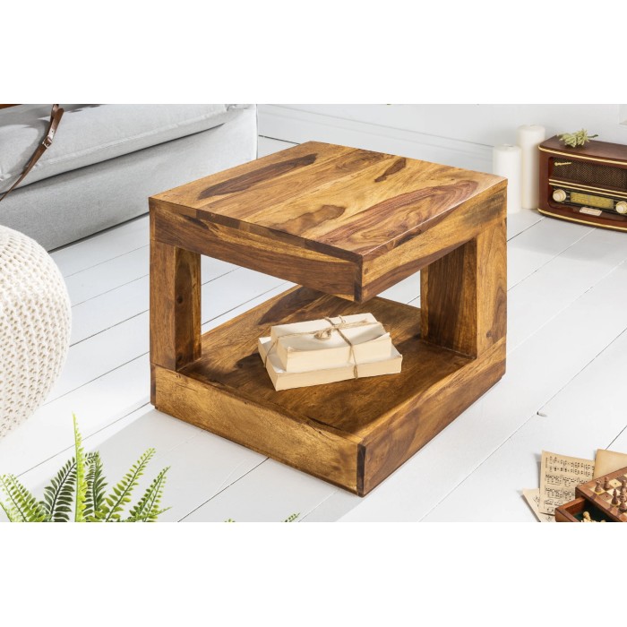 Lage tafel GRADI 45 cm in massief Sheesham hout - Compacte vierkante salontafel met opbergruimte