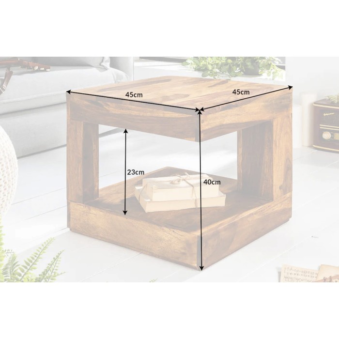 Lage tafel GRADI 45 cm in massief Sheesham hout - Compacte vierkante salontafel met opbergruimte