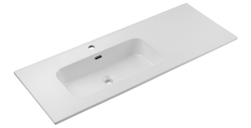Wastafel ESSEN 120 cm in glanzend wit keramiek met links offset