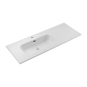 Vasque à encastrer ESSEN 120 cm en céramique blanche brillante décalée gauche