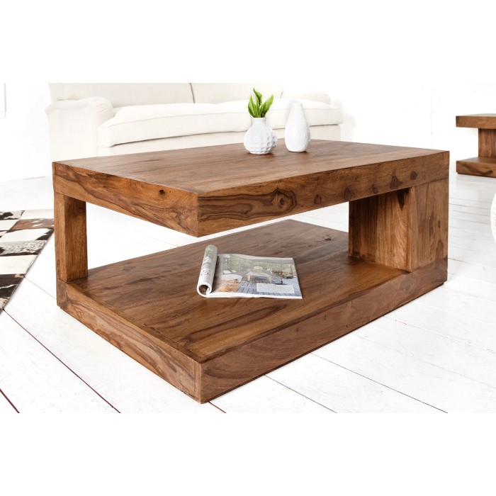 Couchtisch GRADI 90 cm aus massivem Sheeshamholz – Rechteckiger Couchtisch mit Stauraum