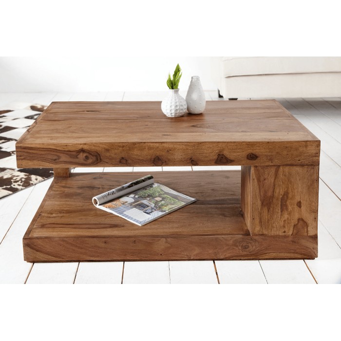 Couchtisch GRADI 90 cm aus massivem Sheeshamholz – Rechteckiger Couchtisch mit Stauraum