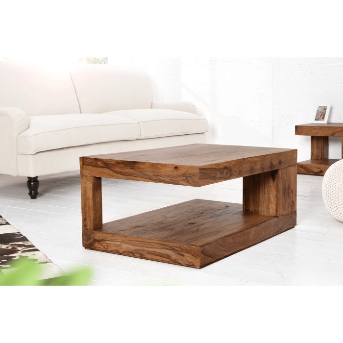 Couchtisch GRADI 90 cm aus massivem Sheeshamholz – Rechteckiger Couchtisch mit Stauraum