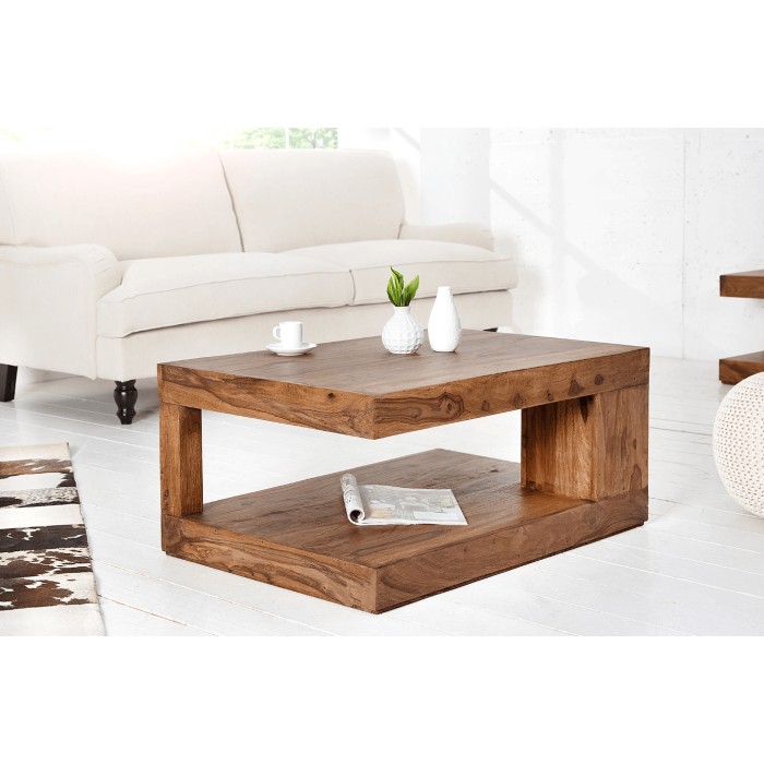 Couchtisch GRADI 90 cm aus massivem Sheeshamholz – Rechteckiger Couchtisch mit Stauraum