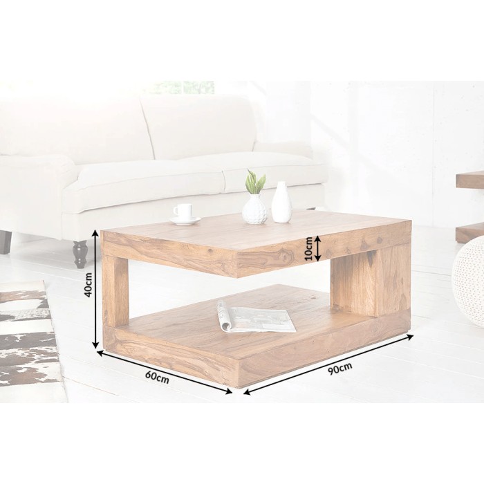 Couchtisch GRADI 90 cm aus massivem Sheeshamholz – Rechteckiger Couchtisch mit Stauraum