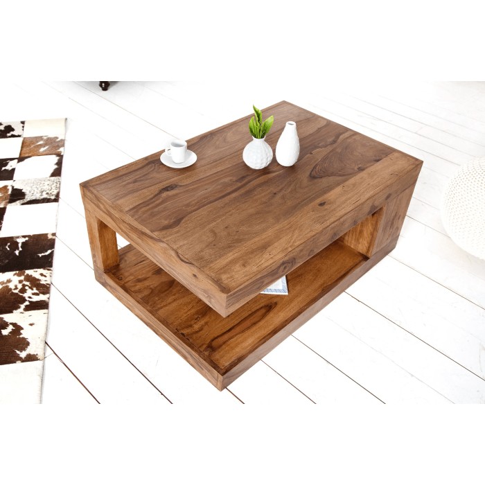 Couchtisch GRADI 90 cm aus massivem Sheeshamholz – Rechteckiger Couchtisch mit Stauraum
