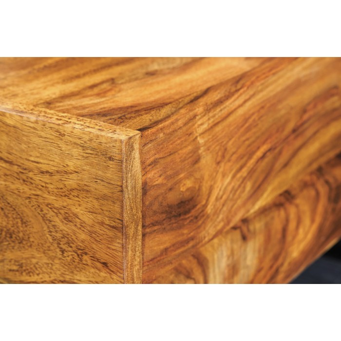 Couchtisch GRADI 60 cm aus massivem Sheeshamholz und Metall – Quadratischer Industrie-Couchtisch mit Ablagefach