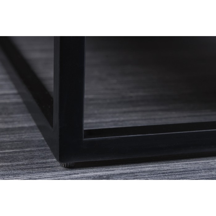Couchtisch GRADI 60 cm aus massivem Sheeshamholz und Metall – Quadratischer Industrie-Couchtisch mit Ablagefach