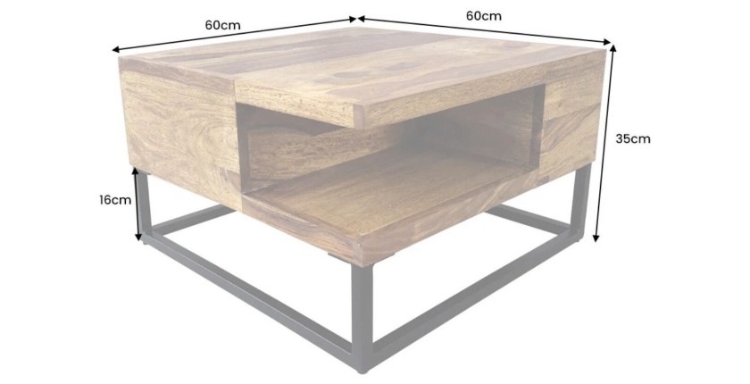 Table basse GRADI carré 60cm avec niche visible dimensions