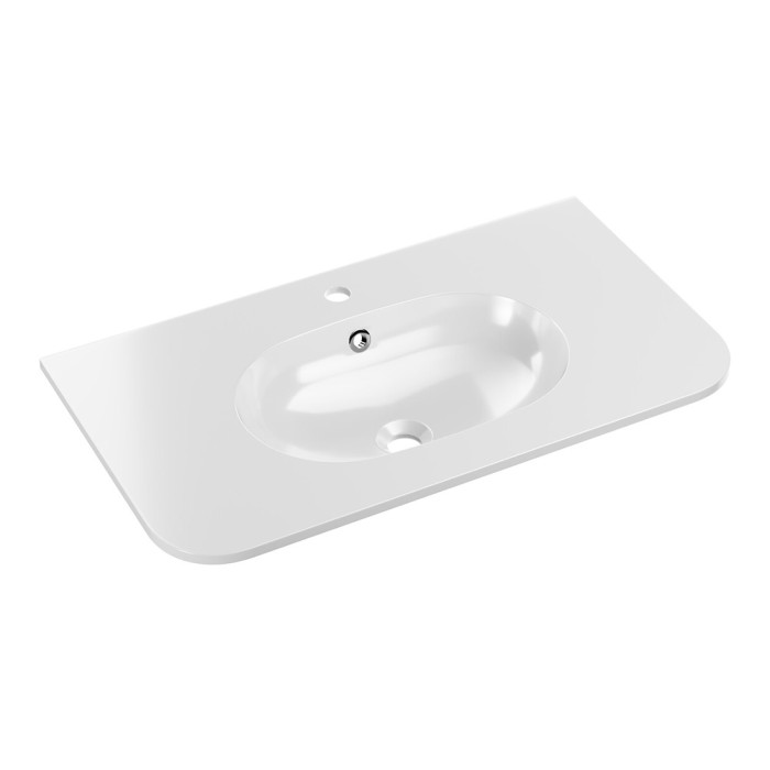 Lavabo da incasso LINEA 80 cm in resina minerale bianco lucido design ovale