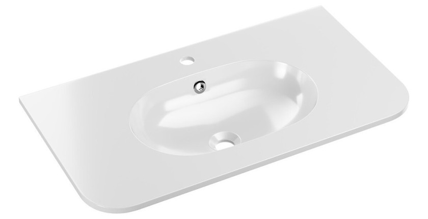 Vasque à encastrer LINEA 80 cm résine minérale blanc brillant design ovale